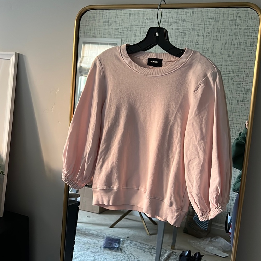 Monrow blush pink puff sleeve sweatshirt